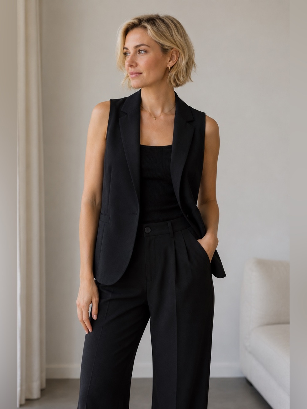 New York & Company Black Stretch Sleeveless Blazer Vest Size 8